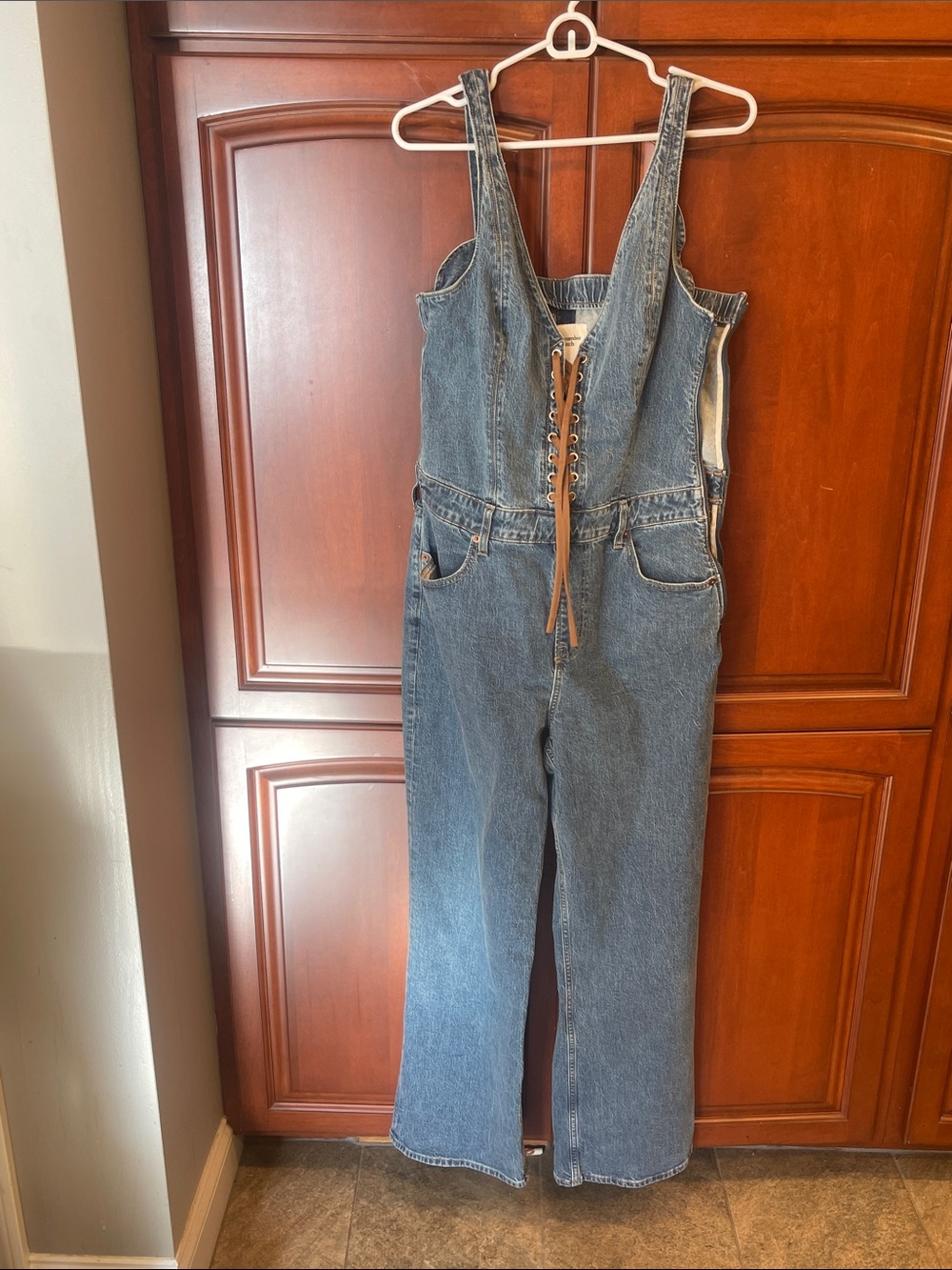 Abercrombie & Fitch Lace-Up Denim Overalls - Blue